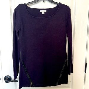 Leather trim zip sweater